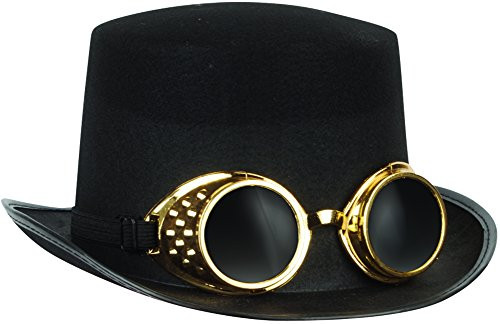 Loftus International Halloween Steampunk Goggles and Adult Top Hat Black Gold One Size Novelty Item