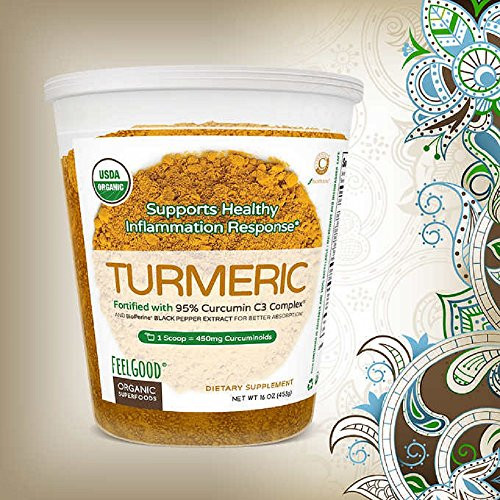 Feelgood Organic Superfoods Supports Healthy Inflammation Response Turmeric Powder 16 OZ-453g- Fortified with 95 Curcumin Complex Feelgood Organic Superfoods Supports Healthy Inflammation Response Turmeric Powder 16 OZ-453g- Fortified with 95 Curcumin Complex