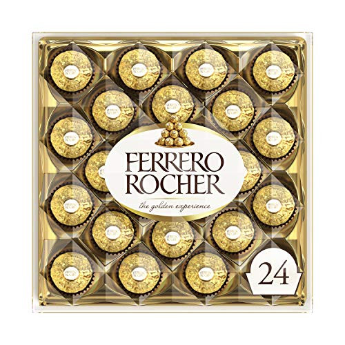 Ferrero Rocher Fine Hazelnut Milk Chocolate  24 Count  Chocolate Candy Gift Box  10-5 oz