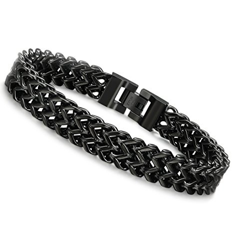 FIBO STEEL Stainless Steel 12MM Two-Strand Wheat Chain Bracelet for Men Punk Biker Bracelet 8-0 inches