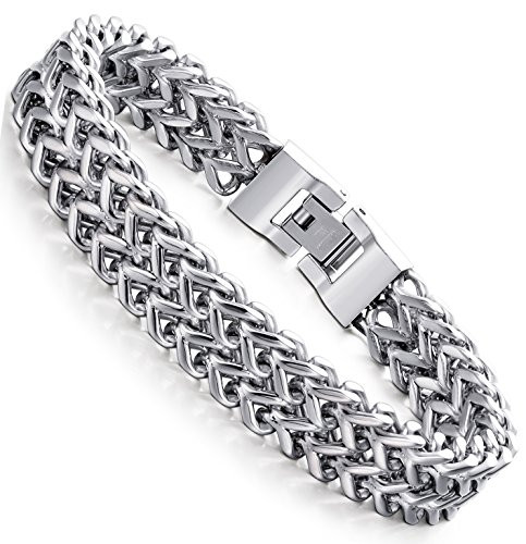 FIBO STEEL Stainless Steel 12MM Two-strand Wheat Chain Bracelet for Men Punk Biker Bracelet 9-1 inches