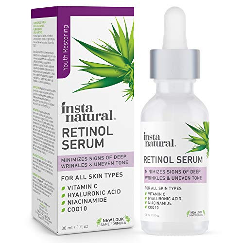InstaNatural Retinol Serum - Anti Wrinkle Anti Aging Facial Serum - Helps Reduce Appearance of Puffiness  Wrinkles  Crows Feet and Fine Lines - with Vit