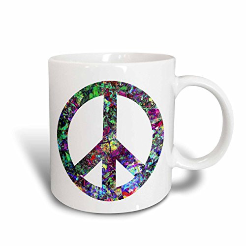 3dRose enjoy this digital artwork featuring a Colorful Peace Sign Ceramic Mug  15 oz  White