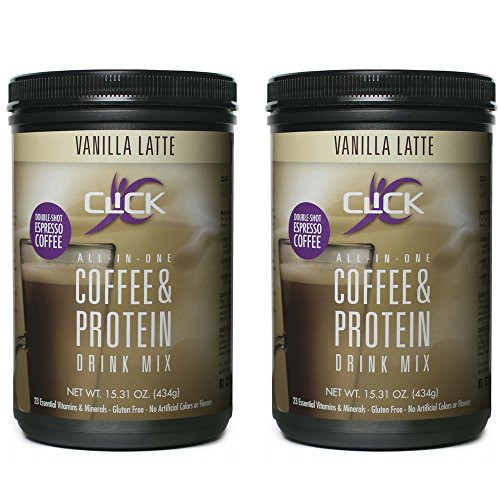 CLICK All-in-One Protein and Coffee Meal Replacement Drink Mix  Vanilla Latte  15-3 Ounce -2 Pack-