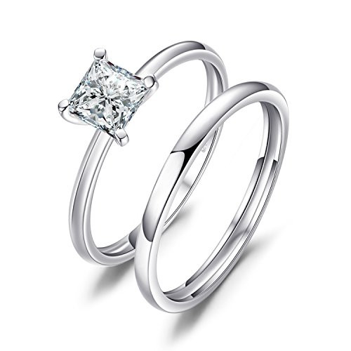 JewelryPalace Wedding Rings Wedding Bands Solitaire Engagement Rings for Women Anniversary Promise Ring Bridal Sets Princess Cubic Zirconia 925 Sterli