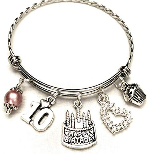 10th BIRTHDAY Bracelet  10th Birthday Charm Bracelet  Granddaughter Daughter Gift Idea  Tenth Birthday Gift  10 Year Old Birthday Bangle