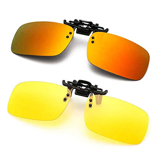 Polarized Clip-on Sunglasses Anti-Glare Driving Glasses for Prescription Glasses -Orange - Night Vision Lens-