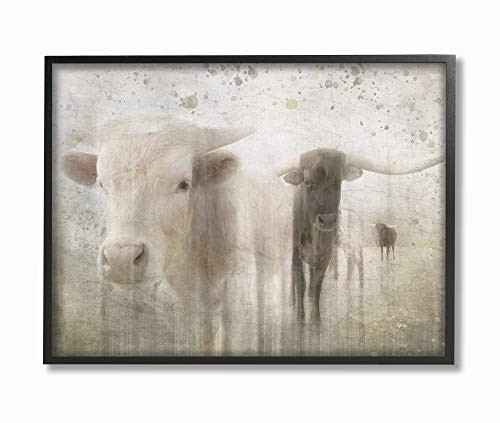 Stupell Industries Washed Out Distressed Surface Rustic Cow Pasture Black Framed Wall Art  11 x 14  Multi-Color