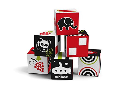 Miniland First Senses 6 Cubes  Soft Baby Building Cloth Fabric Blocks   Infants 9 Months to 18 Months  Toddlers Stack  Build  Sort  Safe Travel Toy  P