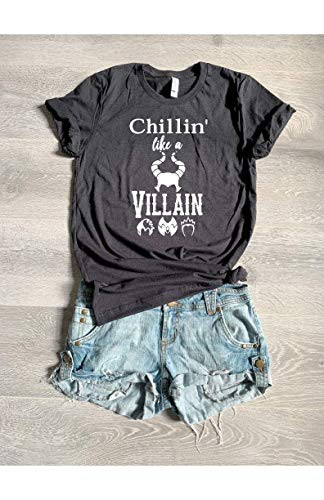 Small-Black-Chillin Like A Villain-Unisex Fit-Crew Neck T Shirt-Disney The Descendants Movie-Free Shipping-Screen Printed With Eco Ink-Unisex Fit-Bel