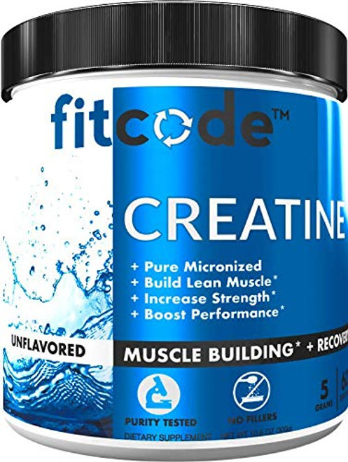 Fitcode Creatine Monohydrate 5 Grams of Pure micronized creatine monohydrate for Muscle Building  Recovery Strength and Stamina  unflavored Powder 60 Se