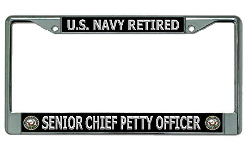 U-S- Navy Retired Senior Chief Petty Officer Chrome License Plate Frame U-S- Navy Retired Senior Chief Petty Officer Chrome License Plate Frame