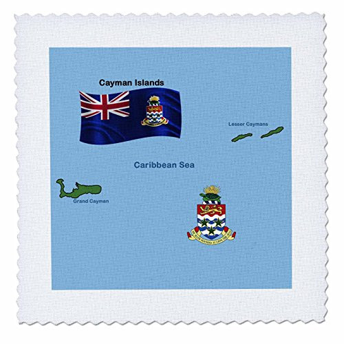 3dRose qs-47679-3 Flag and Map of Cayman Islands Shoeing Both Grand Cayman and Lesser Caymans and The Coat of Arms Quilt Square  8 by 8-Inch