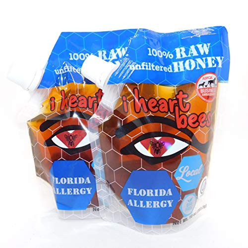 I HEART BEES - Allergy Blend Honey - 2 Pouches - 10 Ounces Each - Raw and Unfiltered Honey  Kosher Certified