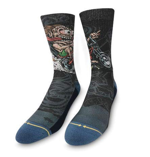 Jimbo Bike Freak Adult Mens Crew Gray Blue Monster Artist Sock -Large- Jimbo Bike Freak Adult Mens Crew Gray Blue Monster Artist Sock -Large-