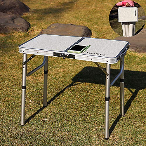YFFIREFLY Folding Camping Table  Small Square Folding Table  Portable Adjustable Height Lightweight Aluminum Camping Table for Picnic Beach  Outdoor I