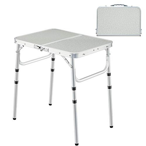 Domaker Folding Camping Table Portable Adjustable Height 2-3-4 Foot Lightweight Aluminum Folding Table for Outdoor Picnic White 2 Feet