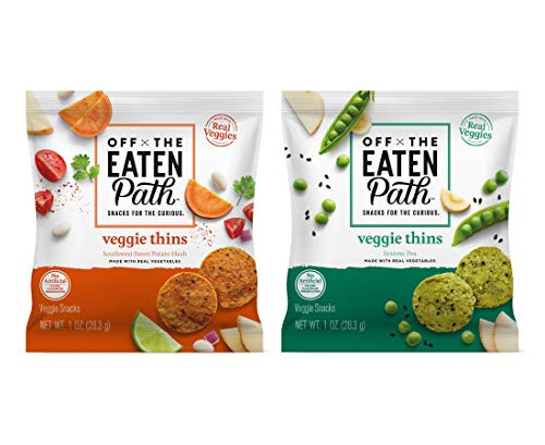 Off the Eaten Path Veggie Thins  2 Flavor Variety Pack  Made with Real Veggies  Snacks for the Curious -1 Oz Bags  9 Count-