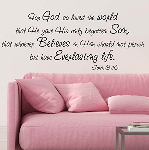 for God So Loved The World Wall Decal Quote Religious Bible Verse John 316 Scripture Christian Wall Art Sticker -29in widex 13-8in Tall  Black-