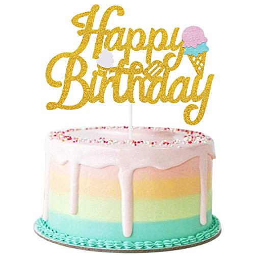 Ice Cream Birthday Glitter Cake Topper Summer Themed Birthday Party Decoration Supplies