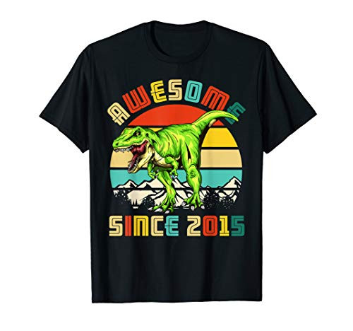 5th Birthday Dinosaur 5 Year Old Boy Awesome Since 2015 T-Shirt