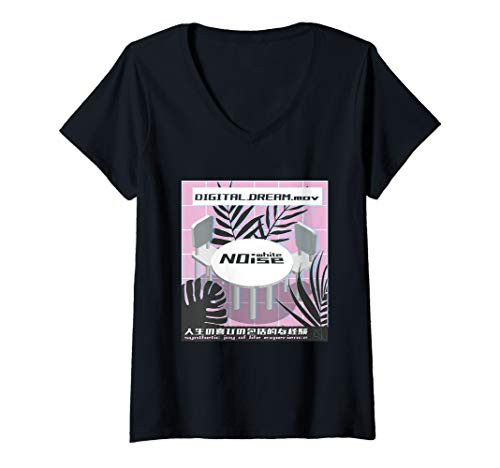 Womens Digital Dream Synthwave Retrowave Aesthetic Vaporwave V-Neck T-Shirt