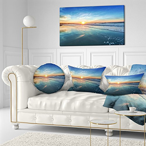 Design Art Blue Seashore with Distant Sunset Seashore Canvas Wall Art, 40x20, Blue