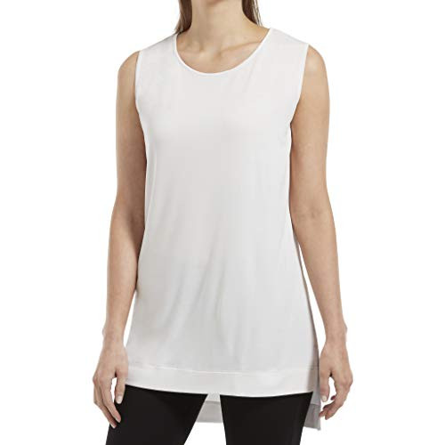 HUE Womens Hi-Low Hem Sleeveless Long Tunic Top  White  XL