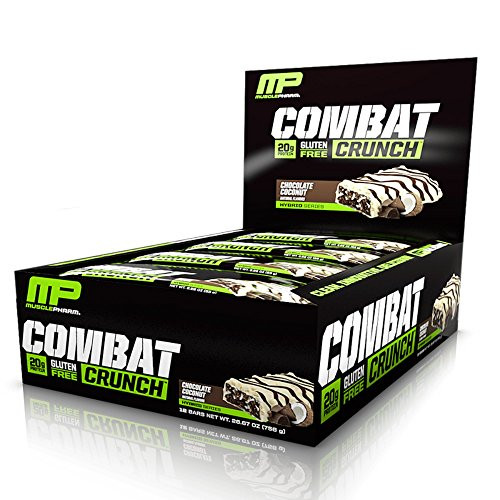 MusclePharm Combat Crunch Protein Bar  Multi-Layered Baked Bar  Gluten-Free Bars  20 g Protein  Low-Sugar  Low-Carb  Gluten-Free  Chocolate Coconut Ba
