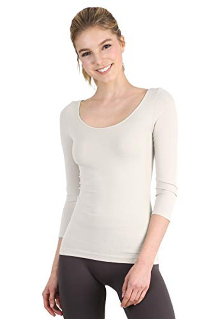 NIKIBIKI Women Seamless 3-4 Sleeve Scoop Neck Top  Made in U-S-A  One Size -Ivory-