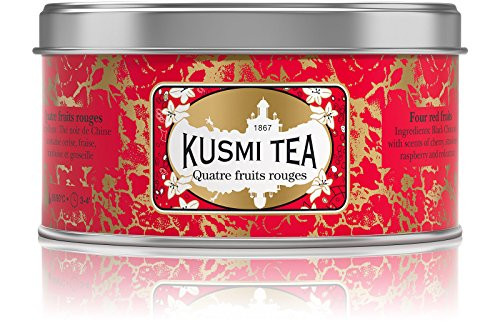 Kusmi Tea - Four Red Fruits - Blend of Black Tea with scents of Cherry Strawberry Raspberry and Redcurrant - 4-4oz of All Natural Premium Loose Leaf Kusmi Tea - Four Red Fruits - Blend of Black Tea with scents of Cherry Strawberry Raspberry and Redcurrant - 4-4oz of All Natural Premium Loose Leaf