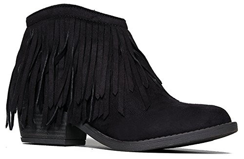 J- Adams Bree Ankle Boot - Casual Western Fringe Cowboy Low Heel Bootie