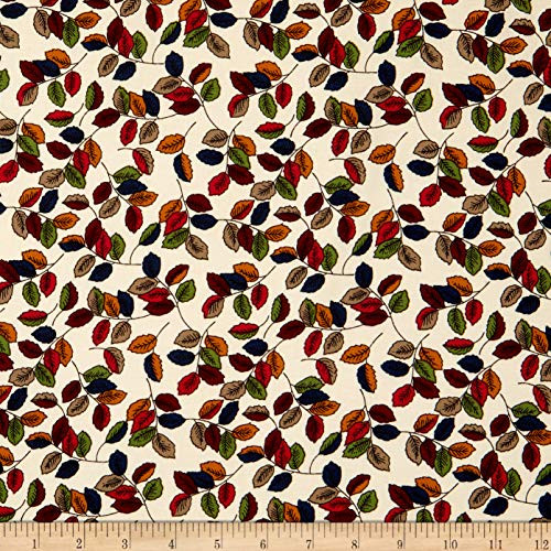 Telio Dali Rayon Poplin Print Foliage Off White Fabric by the Yard