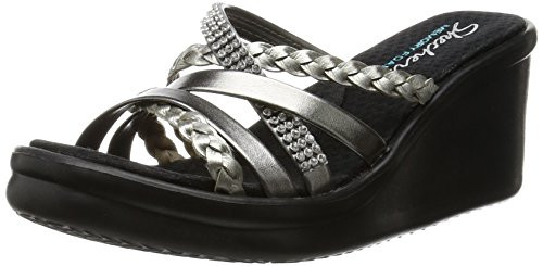 Skechers Cali Womens Rumblers Wild Child-Social Butterfly Wedge Sandal Pewter Rhinestone 11 M US