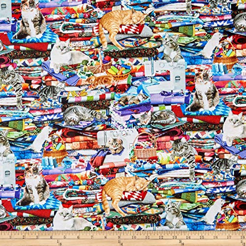Timeless Treasures Digital Cats On Quilts Fabric  Multi  Fabric By The Yard