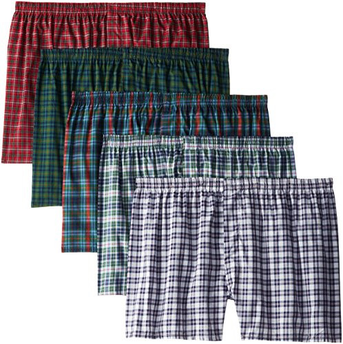 Fruit of the Loom Mens Woven Tartan and Plaid Boxer Multipack -XXX-Large-48-50-  Assorted Tartan -5 Pack--