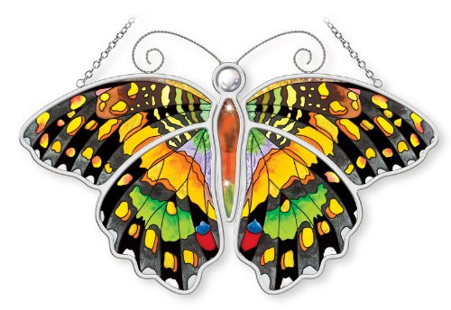Amia Butterfly Suncatcher Hand Painted Glass  Multicolored  10-1-2-Inch