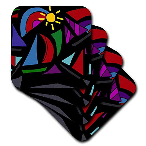 3dRose CST-196228-2 Fun Sailboats Abstract Art Soft Coasters  Set of 8