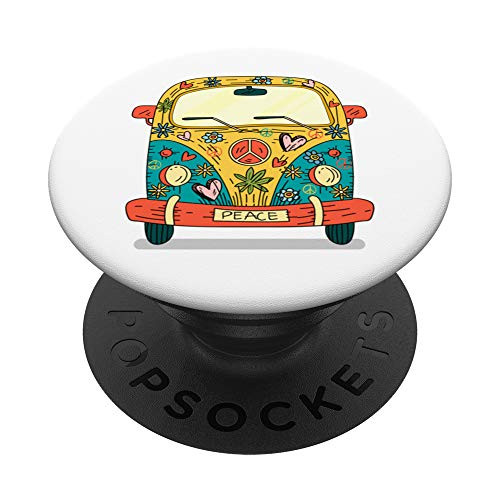 Funny 70s Cute Hippy Van Design - Gift Flowers Hippy Van PopSockets PopGrip Swappable Grip for Phones and Tablets