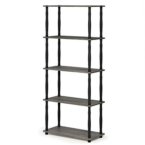 FURINNO Turn-N-Tube 5-Tier Multipurpose Shelf Display Rack  Classic  French Oak Grey-Black