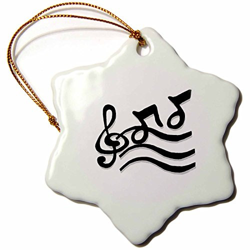 3dRose G Clef and Musical Notes Snowflake Porcelain Ornament  3-Inch