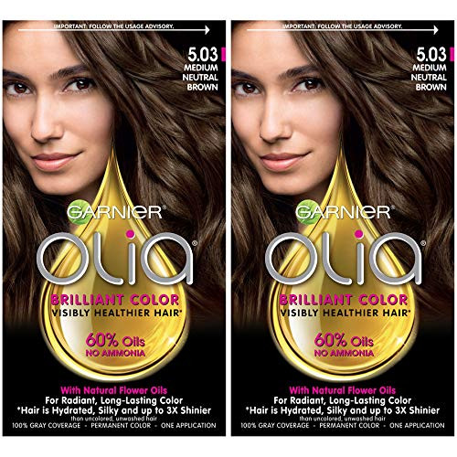 Garnier Olia Ammonia-Free Brilliant Color Oil-Rich Permanent Hair Color  1-0 Black -Pack of 2- Black Hair Dye