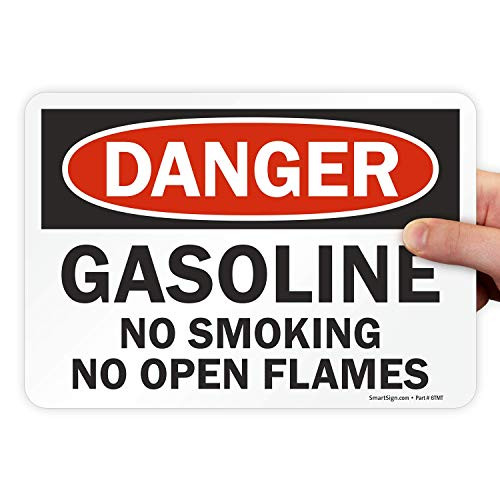 SmartSign - U9-1240-ND-7x10 Danger - Gasoline  No Smoking No Open Flames Label - 7 x 10 Laminated Vinyl Black-Red on White