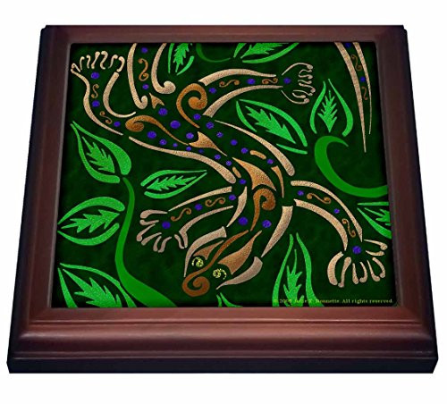 3dRose Gecko Tribal Abstract Reptile Digital Art Trivet with Ceramic Tile  8 x 8  Brown