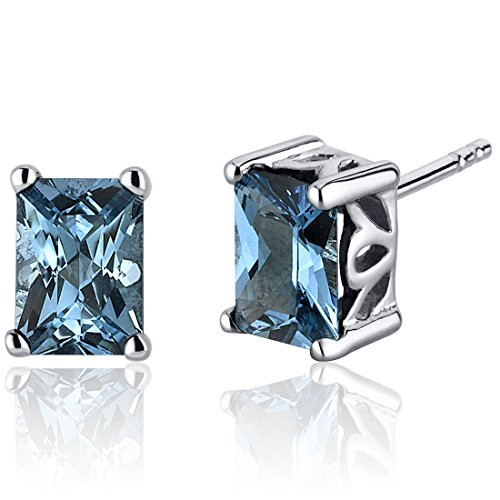 London Blue Topaz Radiant Stud Earrings Sterling Silver 2-00 Carats