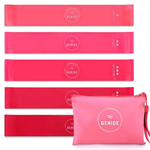 GENIQE Latex Loop Resistance Bands  Set of 5 - Butt Workout  Hip  Glute  Leg Exercise Bands with 5 Different Levels of Strength - Non-Slip Booty Bands