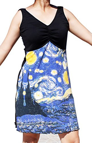 RaanPahMuang Van Gogh The Starry Night Black Bust Dress  Medium