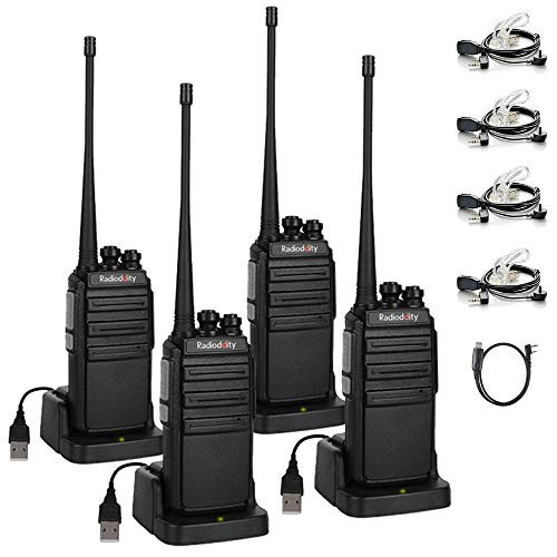 Radioddity GA-2S Long Range Walkie Talkies UHF Two Way Radio Rechargeable with Micro USB Charging + Air Acoustic Earpiece + 1 Free Programming Cable, 4 Pack