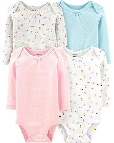 Carters Baby 4 Pack Long Sleeve Bodysuit Set  Floral  Newborn