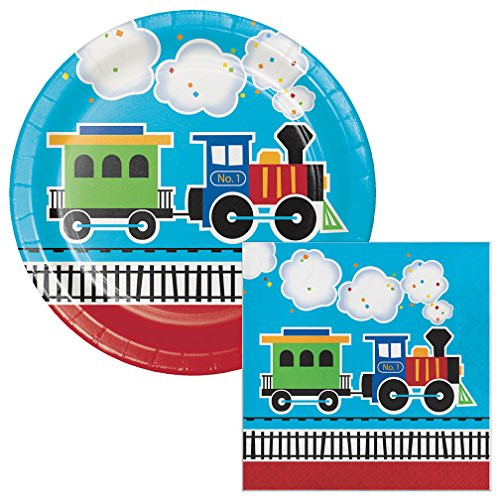 All Aboard Train Lunch Plates and Napkins Party Kit for 8